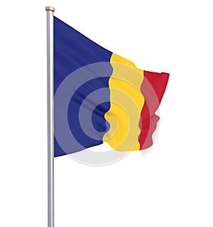 Romania flag blowing in the wind. Background texture. Bucharest, Romania. 3d rendering, wave. - Illustration. Isolated on white
