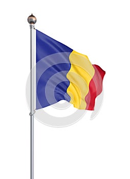 Romania flag blowing in the wind. Background texture. Bucharest, Romania. 3d rendering, wave. - Illustration. Isolated on white