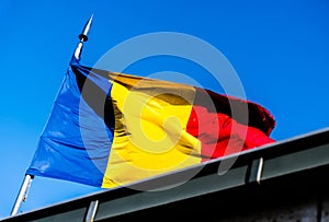 Romania flag blowing in wind