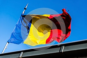 Romania flag blowing in wind