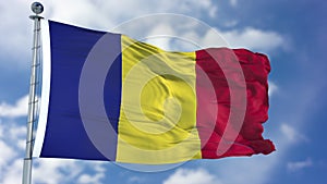 Romania Flag in a Blue Sky