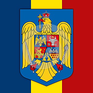 Romania flag and coat of arms