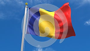 Romania Flag Country 3D Rendering in Blue Sky Background