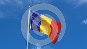 Romania Flag Country 3D Rendering in Blue Sky Background