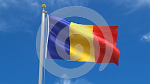 Romania Flag Country 3D Rendering in Blue Sky Background