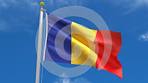 Romania Flag Country 3D Rendering in Blue Sky Background