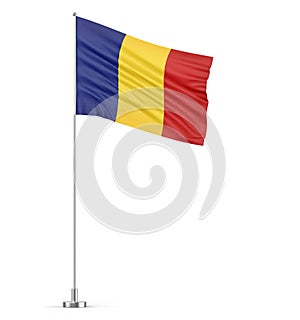 Romania flag on a flagpole white background 3D illustration