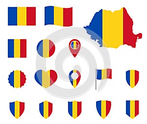 Romania flag icons set, symbols of the flag of Romania