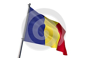 Romania flag waving isolated white background 3D illustration