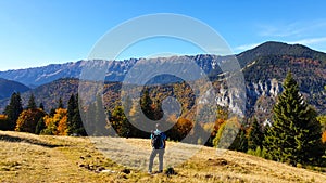 Romania, Hillocks of The Bran. Viewpoint to Piatra Craiului Ridge.