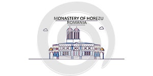 Romania, Horezu Monastery tourism landmarks, vector city travel illustration