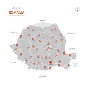 Romania map with administrative divisions.