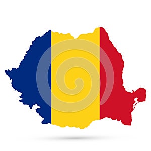 Romania Map Coloured by national flag isolated on white