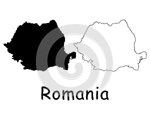 Romania Country Map. Black silhouette and outline isolated on white background. EPS Vector