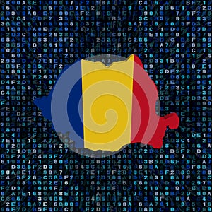Romania map flag on hex code illustration