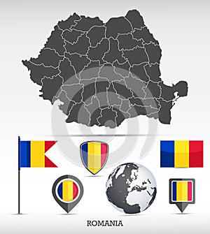 Romania map and flag set