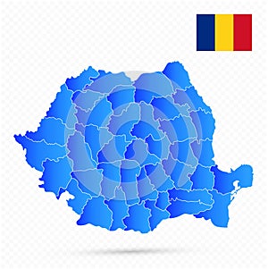 Romania Map and flag on transparent background