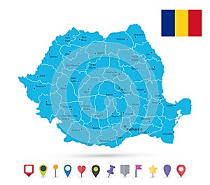 Romania Map and Flat Map Icons