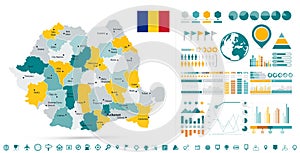 Romania Map and Infographic design elements