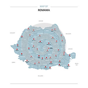 Romania map vector with red pin