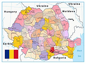 Romania political map and roads