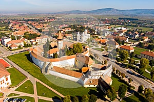 Romania Prejmer fortified church aerial view from drone , medieval architecture from Transylvania