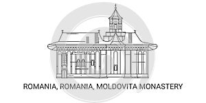 Romania, Romania, Moldovita Monastery travel landmark vector illustration