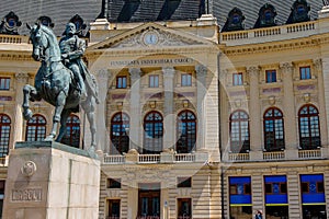 Romania`s King Carol 1 statue in front of Central University Library Carol 1 photo