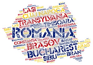 Romania top travel destinations word cloud photo