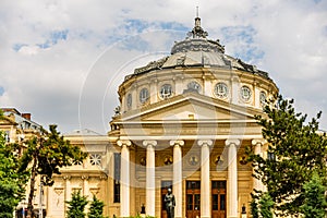 The Romanian Athenaeum in the center of Bucharest, a landmark of the Romanian capital city