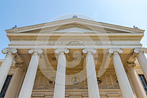 Romanian Athenaeum, a concert hall in the center of Bucharest, Romania and a landmark of the Romanian capital city. Romanian