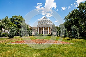 Romanian Athenaeum court in Bucharest, capital city of Romania photo
