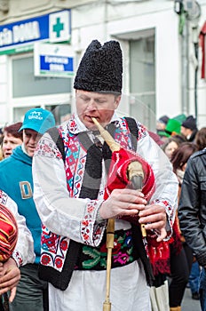 Romanian bag pipes player at Saint Patrick Parade