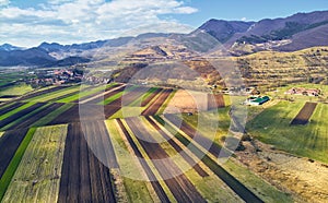 Romanian countryside field. Top view