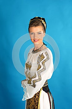 Romanian folklore clothes traditional on blue azzure background