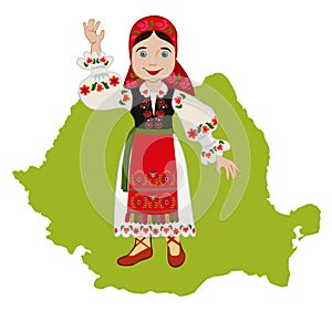Romanian girl on a background map