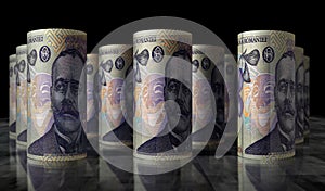 Rumunčina peniaze bankovky zabaliť  trojrozmerný ilustrácie 