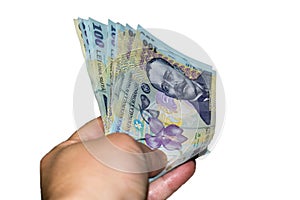 Romanian money Lei, RON. economic situation - concept.