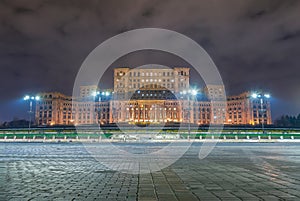 Romanian Parliament House night panorama