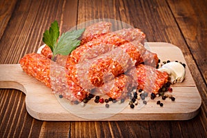 Romanian pork and lamb sausages, mititei with pepper and garlic