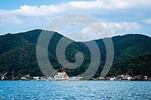 The Romanian shore seen from a boat, Danube river