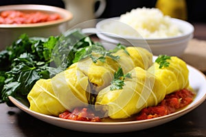 romanian-style cabbage rolls served with polenta