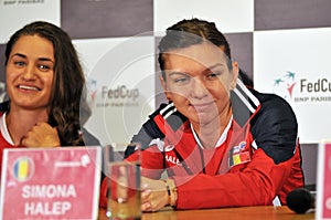 Romanian tennis player Simona Halep and Monica Niculescu during