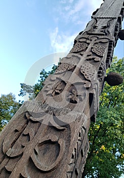 romanian tradition carving wood ancient symbols folklor village art heritage