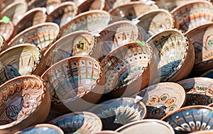 Romanian traditional ceramic plates, Romania. Romanian traditional ceramic in the plates form, painted with specific reasons