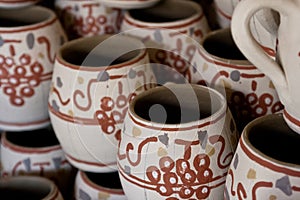 Romanian traditional clay cups details