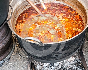 Romanian traditional food prepared at the cauldron