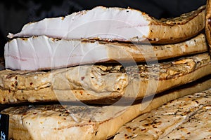 Romanian traditional salty pork belly slanina