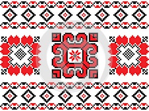 Romanian, Ukrainian, Belarusian red embroidery seamless pattern
