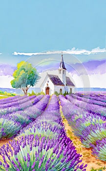 Romanitic lavender fields landscape for wedding save the date invite